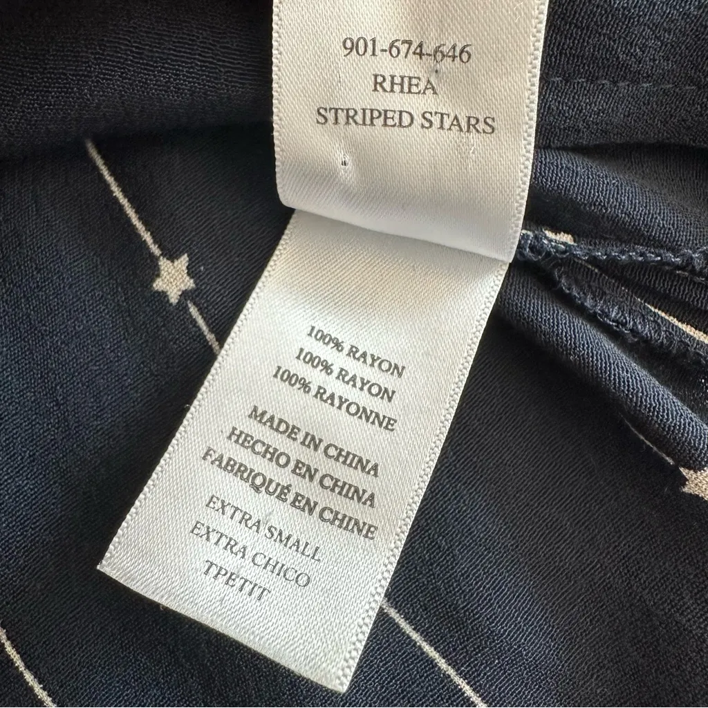 Rails Rhea Tie Neck Striped Stars Print Navy Blouse Size XS - Image 8
