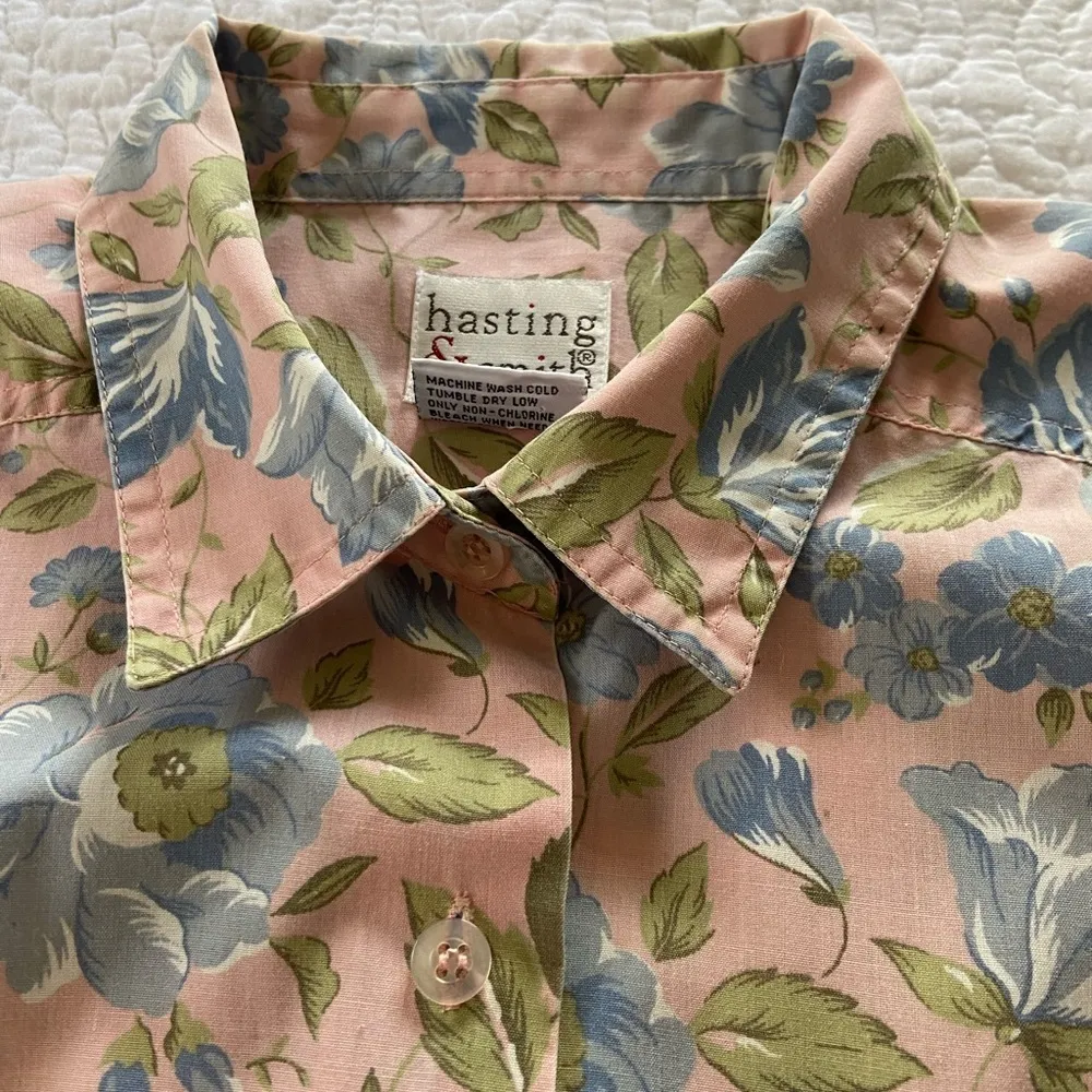 Hasting & Smith Vintage Button Up Shirt Dusty Pink Floral Short Sleeve Size 14 - Image 6