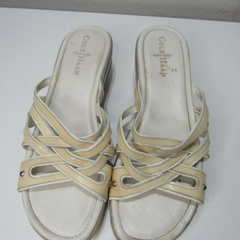 Cole Haan Air Shoes Womens 8 B Silver Cream Peep Toe Wedge Heels Sandals Y2K - Image 3