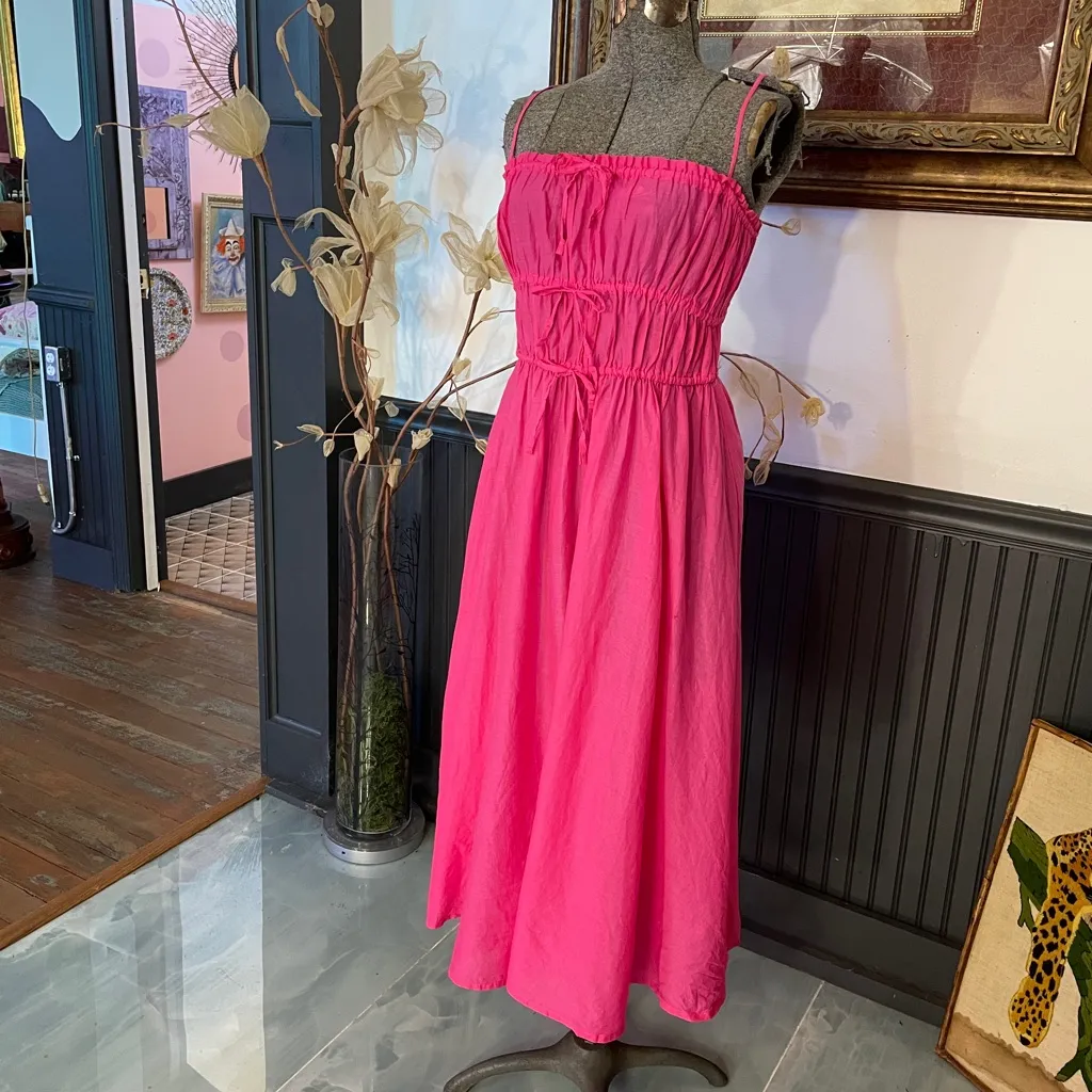 J. Crew Tie Front Voile Organic Cotton Pink Midi Dress - Sz M 🧡🎀 - Image 6