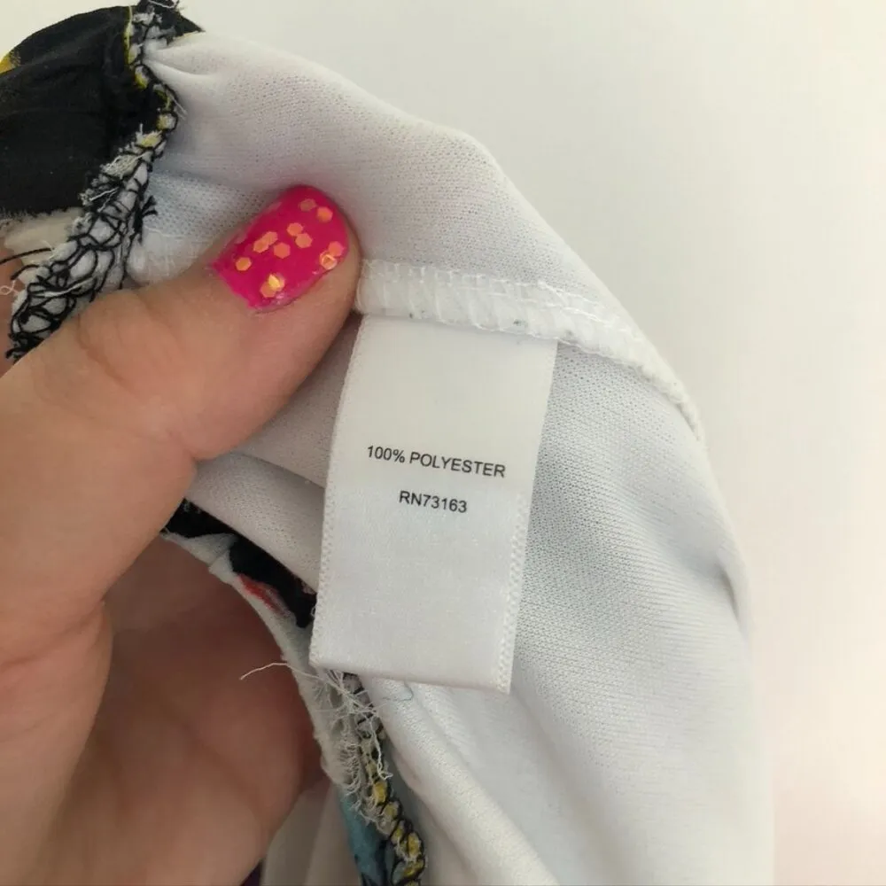 CUPIO Black White Stripe Pink Red Blue Multi Floral Sheer Lined Midi Skirt Small - Image 8