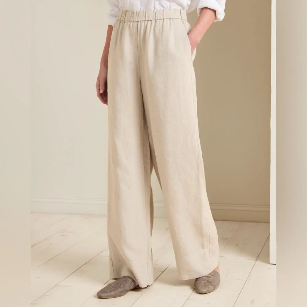 NEW Eileen Fisher 100% Organic Linen Wide Leg Pants in White Full Length 1X - Image 3