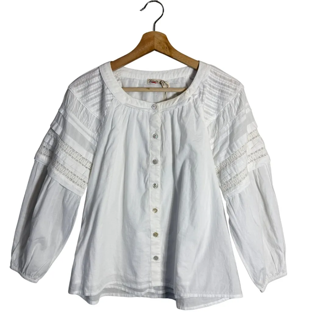 Faherty Enna Button Up Blouse Top Womens XXS White Boho Flowy Organic Cotton NWT - Image 5