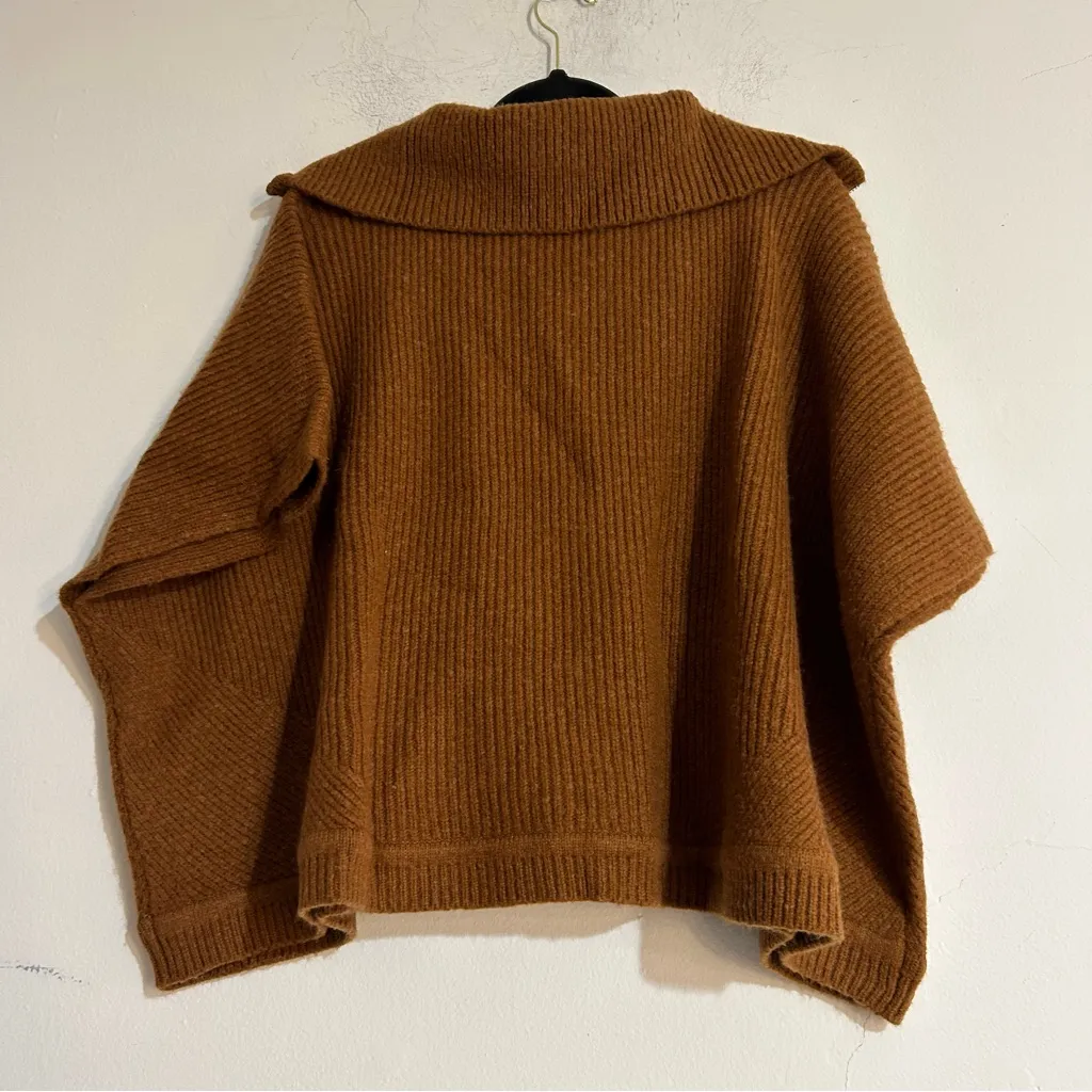 Ann Taylor Ribbed Zip Oversized Poncho Sweater Size XS/Small Caramel Cozy - Image 8