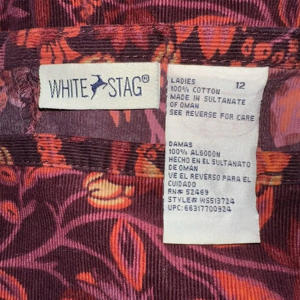 Vintage White Stag Dark Fall Floral Corduroy Cotton Midi Skirt 12 | Retro Boho - Image 5