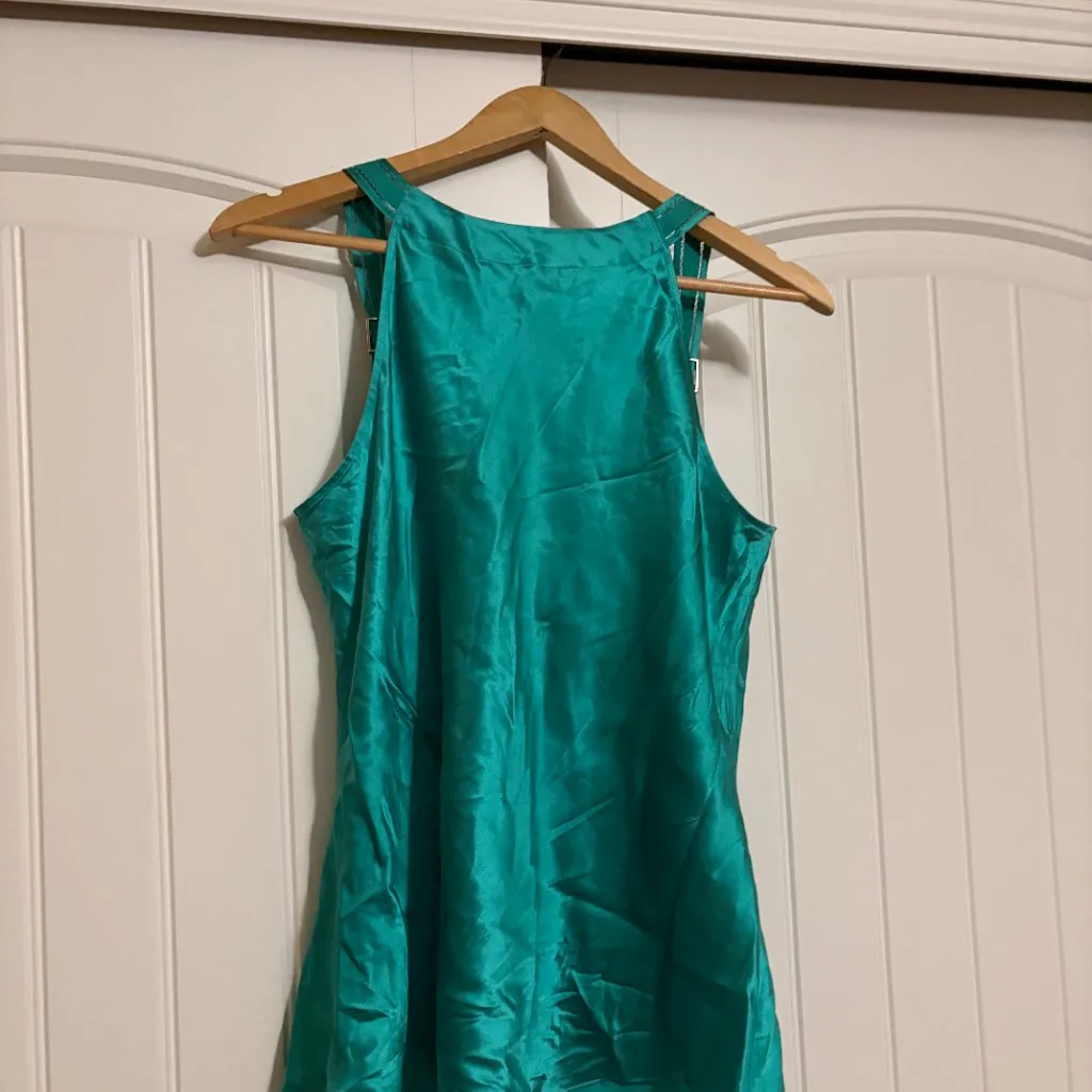 White House Black Market Silk Stretch Blouse Medium Turquoise Green Party Dressy - Image 3