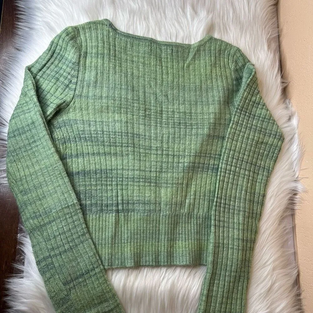 AE American Eagle Wrap Front Sweater Copped Green Size Medium - Image 12