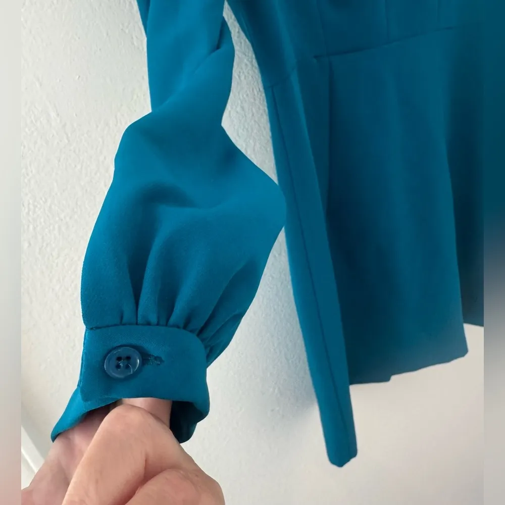 Milly Teal Long Sleeve Split Neck Mini Dress Puff Sleeve Cocktail Party Size 8 - Image 5