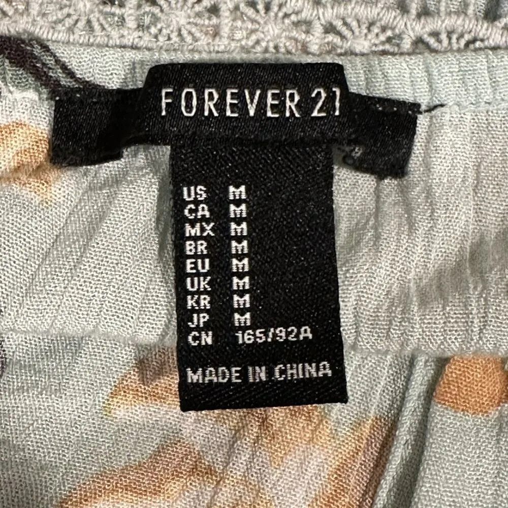 Forever 21 Women’s M Aqua Floral‎ Maxi Dress w/ Sheer Crochet Waist boho beach - Image 11