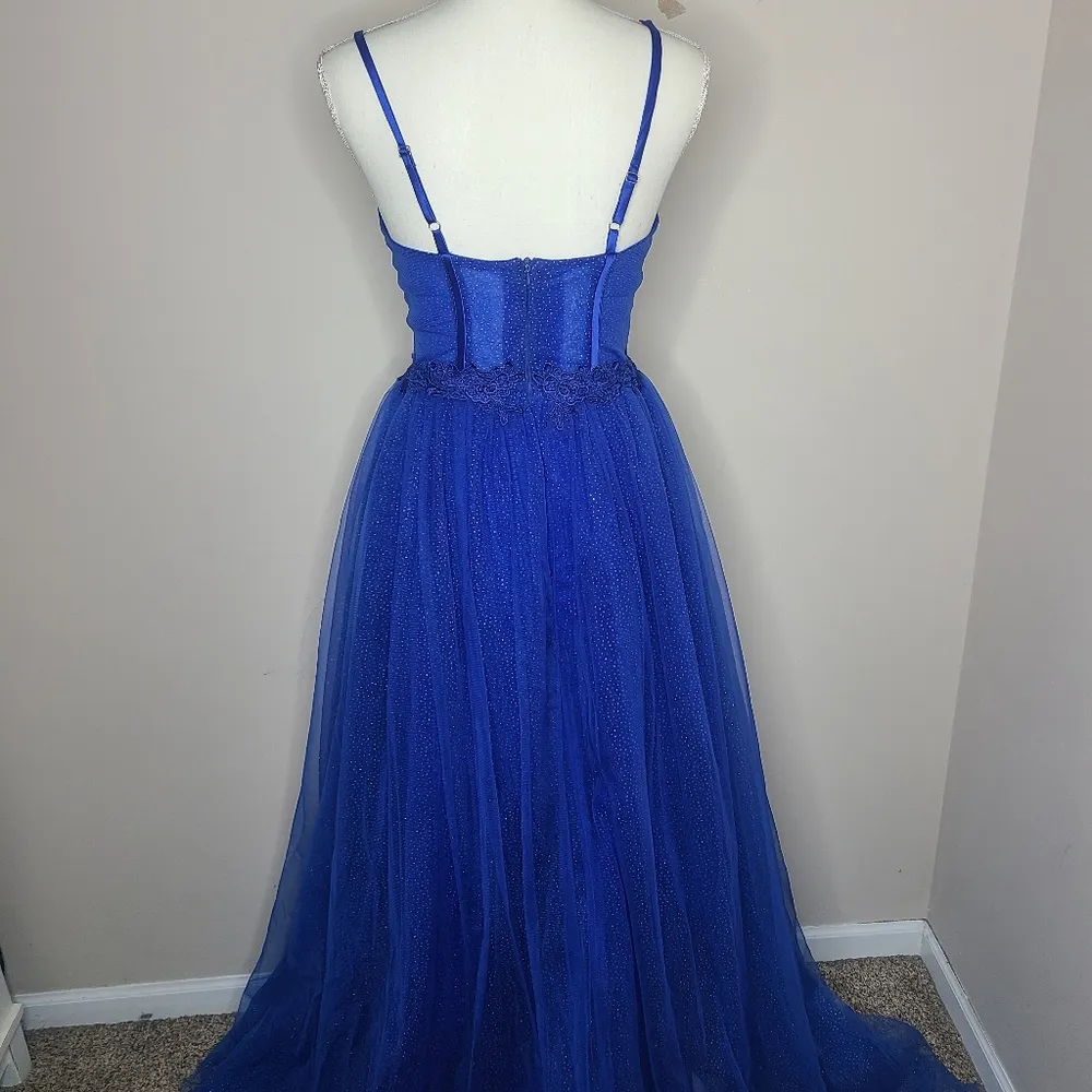 Hebeos Blue‎ Sparkly Corset Layered Tulle A-line Princess Prom Evening Dress - Image 5