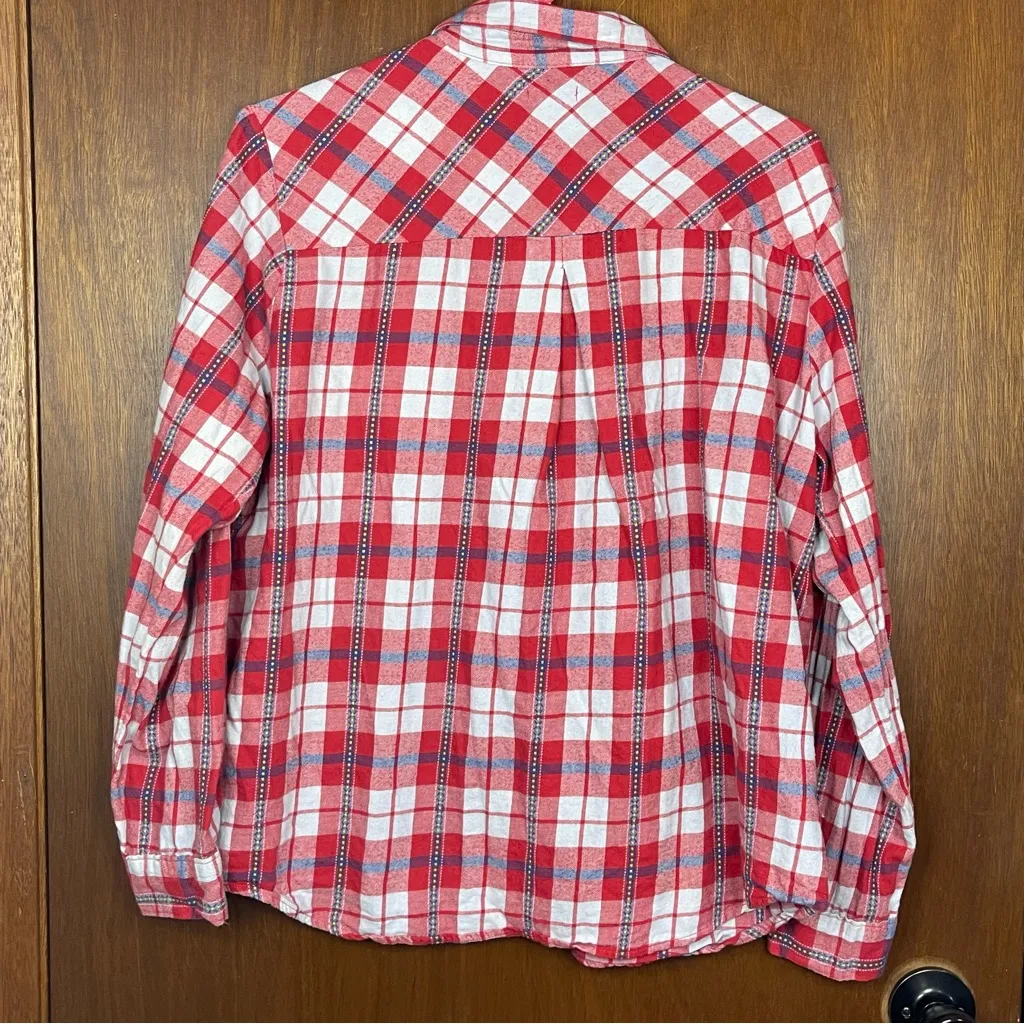 Aerie Woman’s Casual Plaid Red Button Down Collared Shirt Size XL - Image 5
