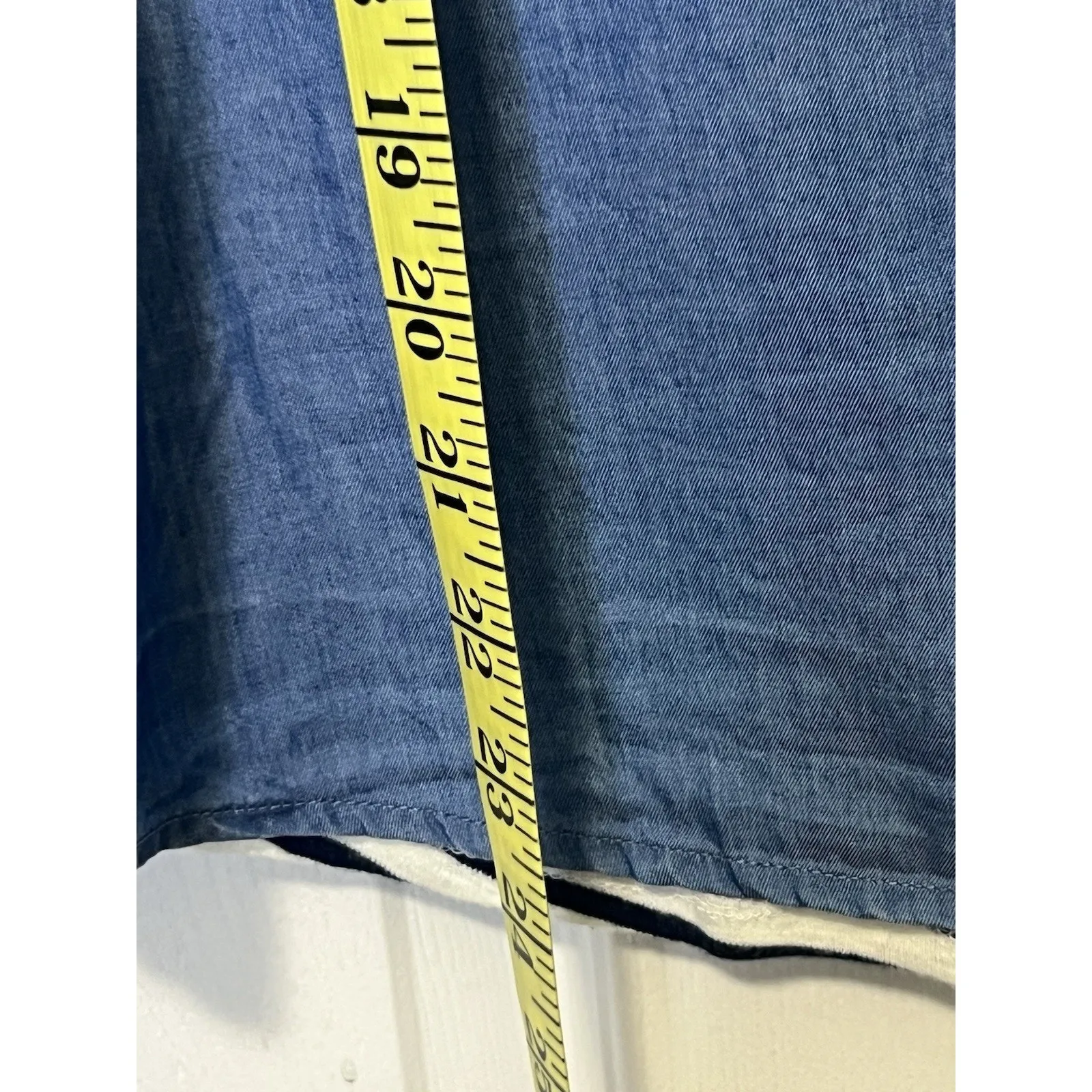 Crown Ivy Women’s Size Medium Petite Denim Button Down Shirt Black Striped Back - Image 6