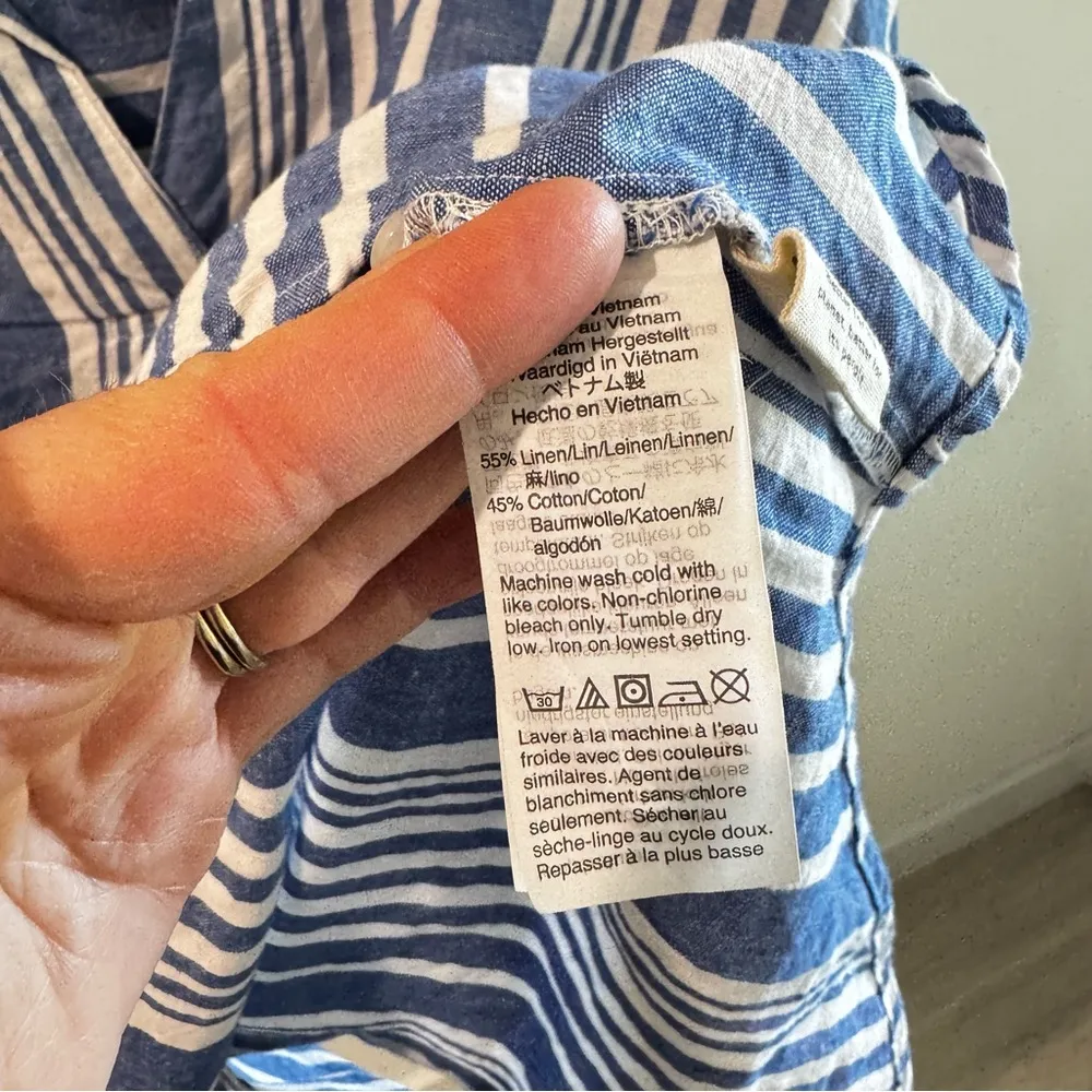 Madewell Linen Blend Courier Button-Back Shirt in Blue White Hinsdale Stripe XXS - Image 3