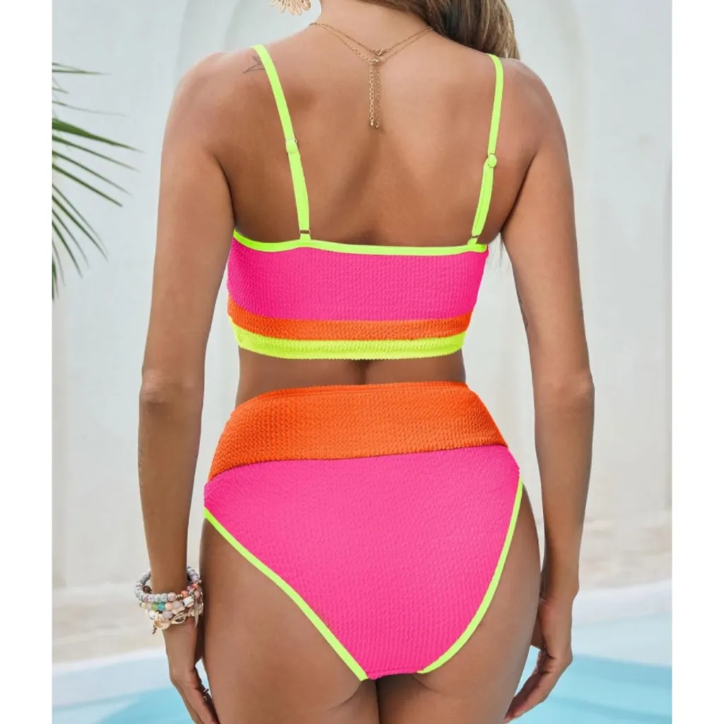 NWT Colorblock Neon Crop Bikini Set - Image 5