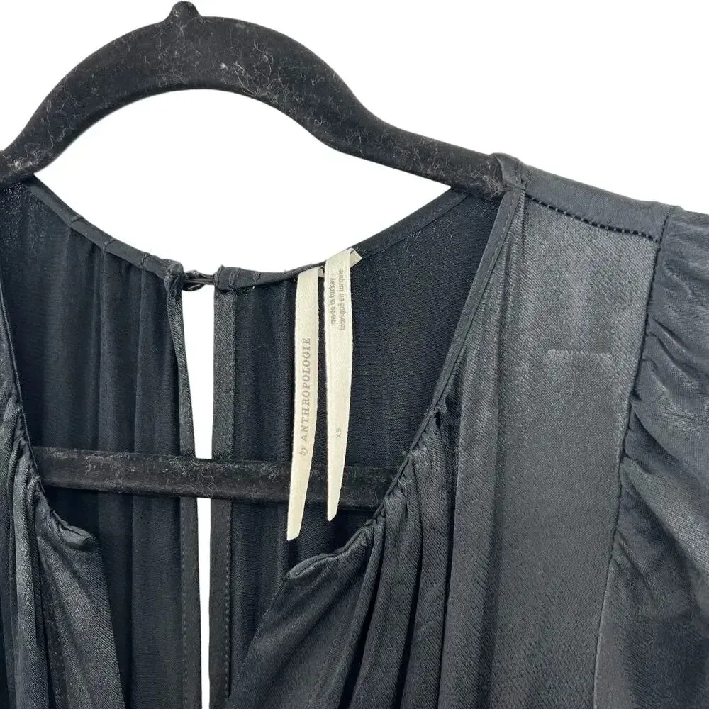 Anthropologie The Somerset Jumpsuit Black‎ Satin Wide Leg Short Sleeve Black XS - Image 8