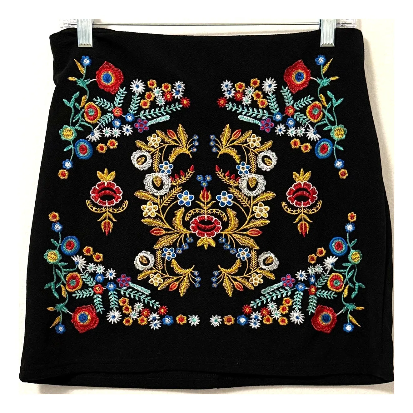 Floral Botanical Embroidered High-Rise Mini Skirt Size 8/10 Festival‎ Rock Y2K - Image 3