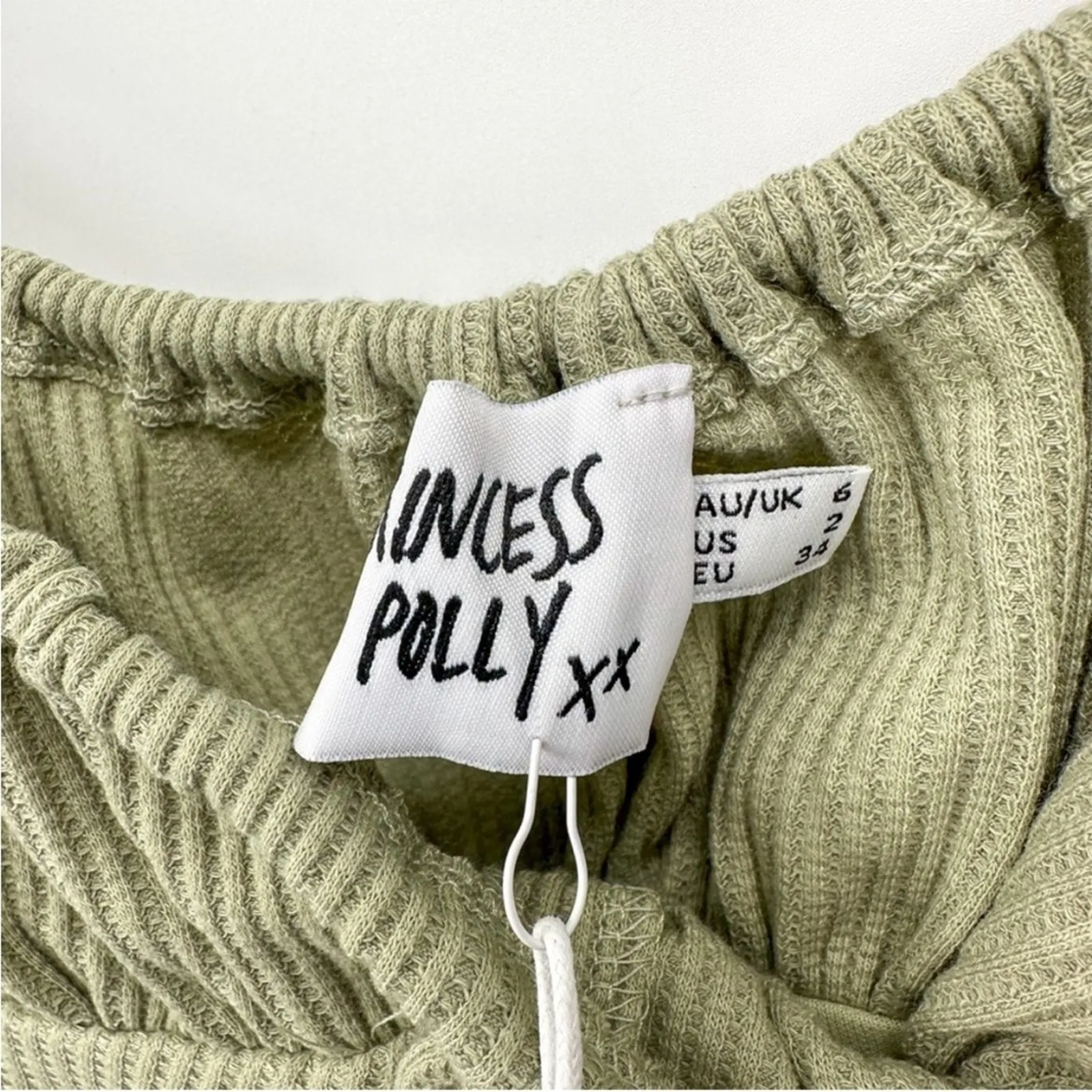 Princess Polly Slow Dancing Ribbed Babydoll Mini Dress Sage Green NEW US 2 - Image 4