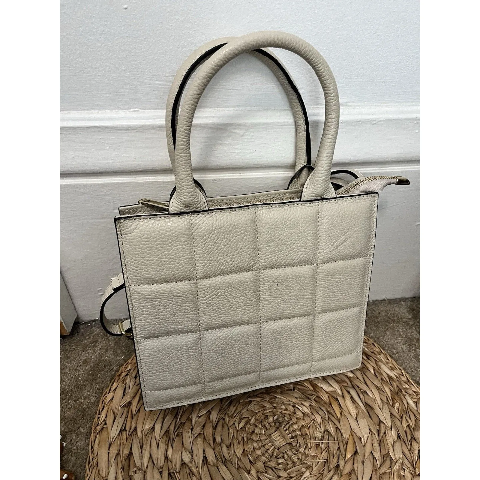 Vintage Italian Leather Crossbody Bag Taupe Small Made In Italy Detachable Strap - Image 7