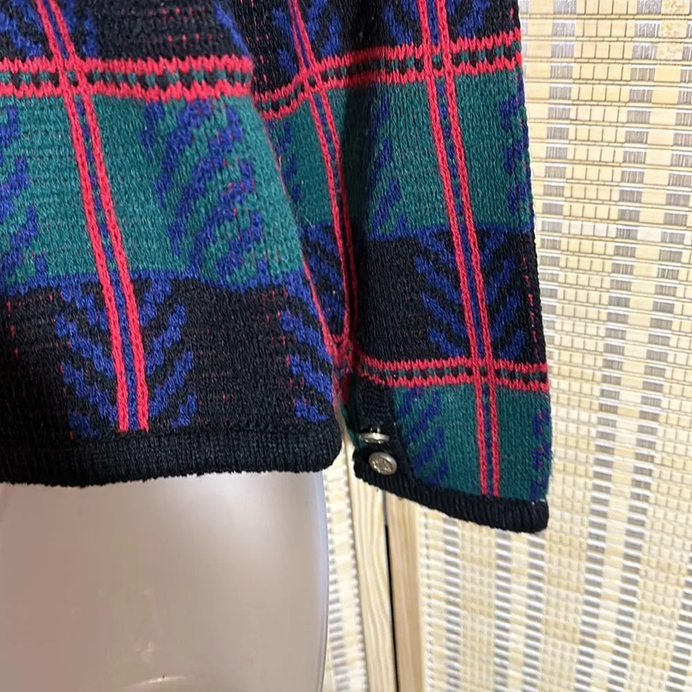 Tally Ho Vintage 1990s Y2K Plaid Tartan Button Down Cardigan Sweater Wool Medium Green - Image 14