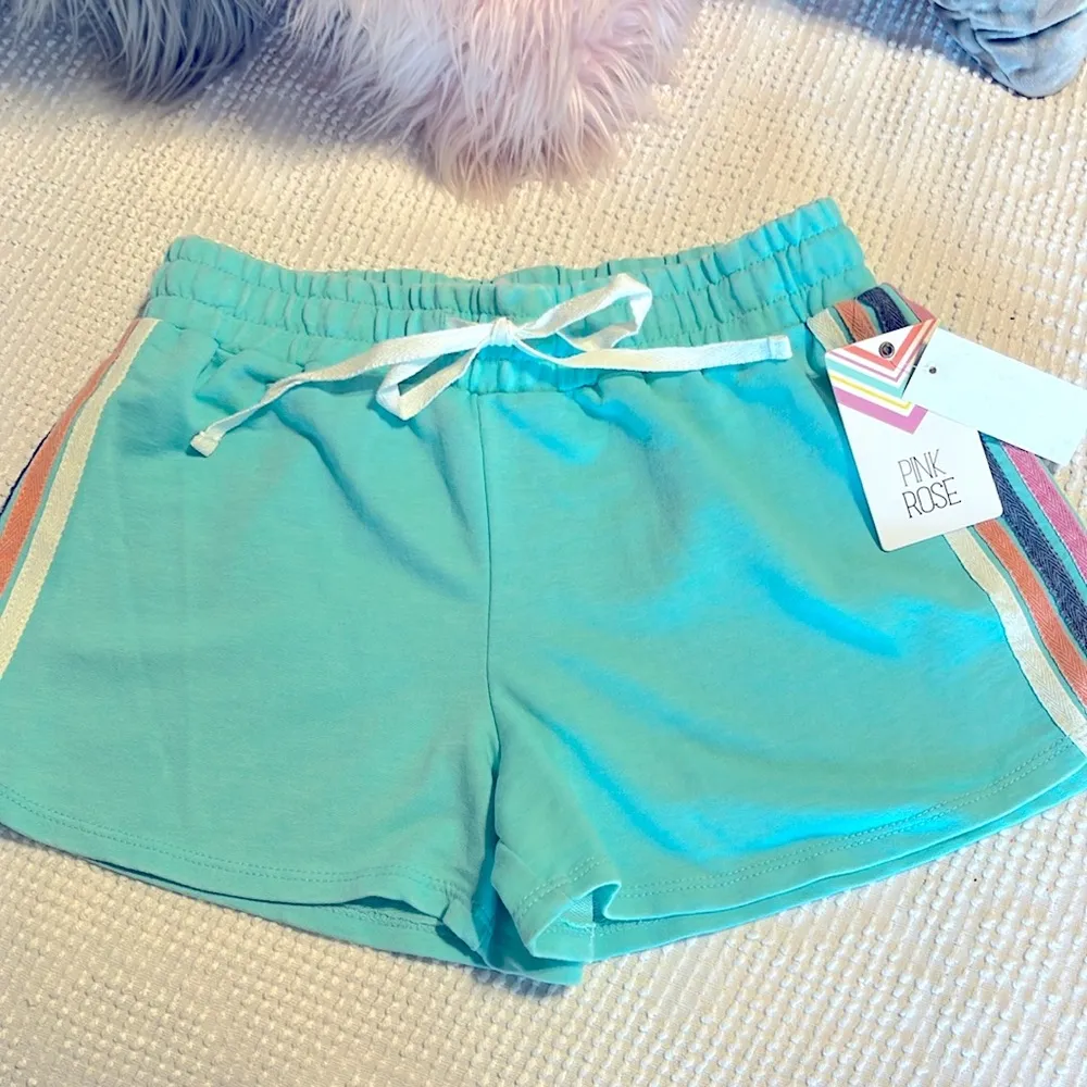 Knit Cotton Shorts Pink Rose Drawstring Elastic Waist New Aquamarine Mint Green - Image 2