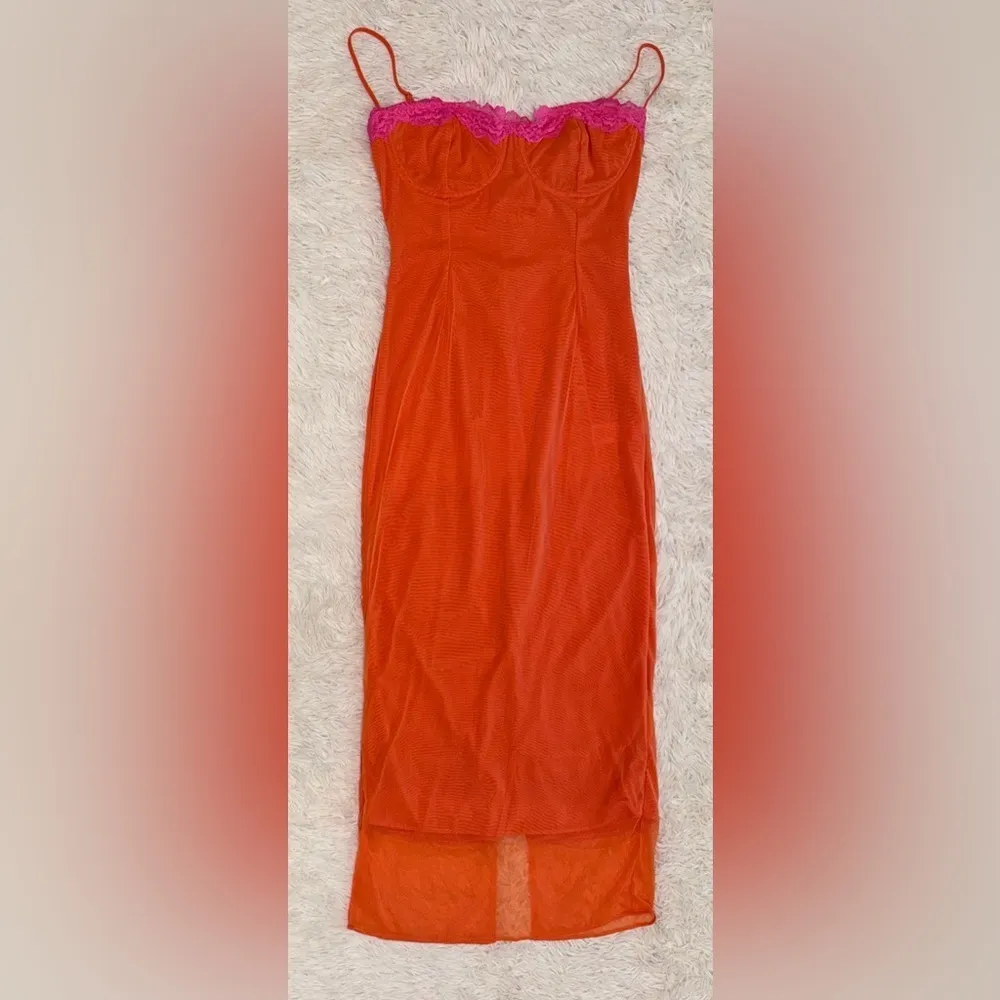 NWOT House of CB Aiza Mesh Corset Maxi Dress Flame Orange Size XL - Image 8