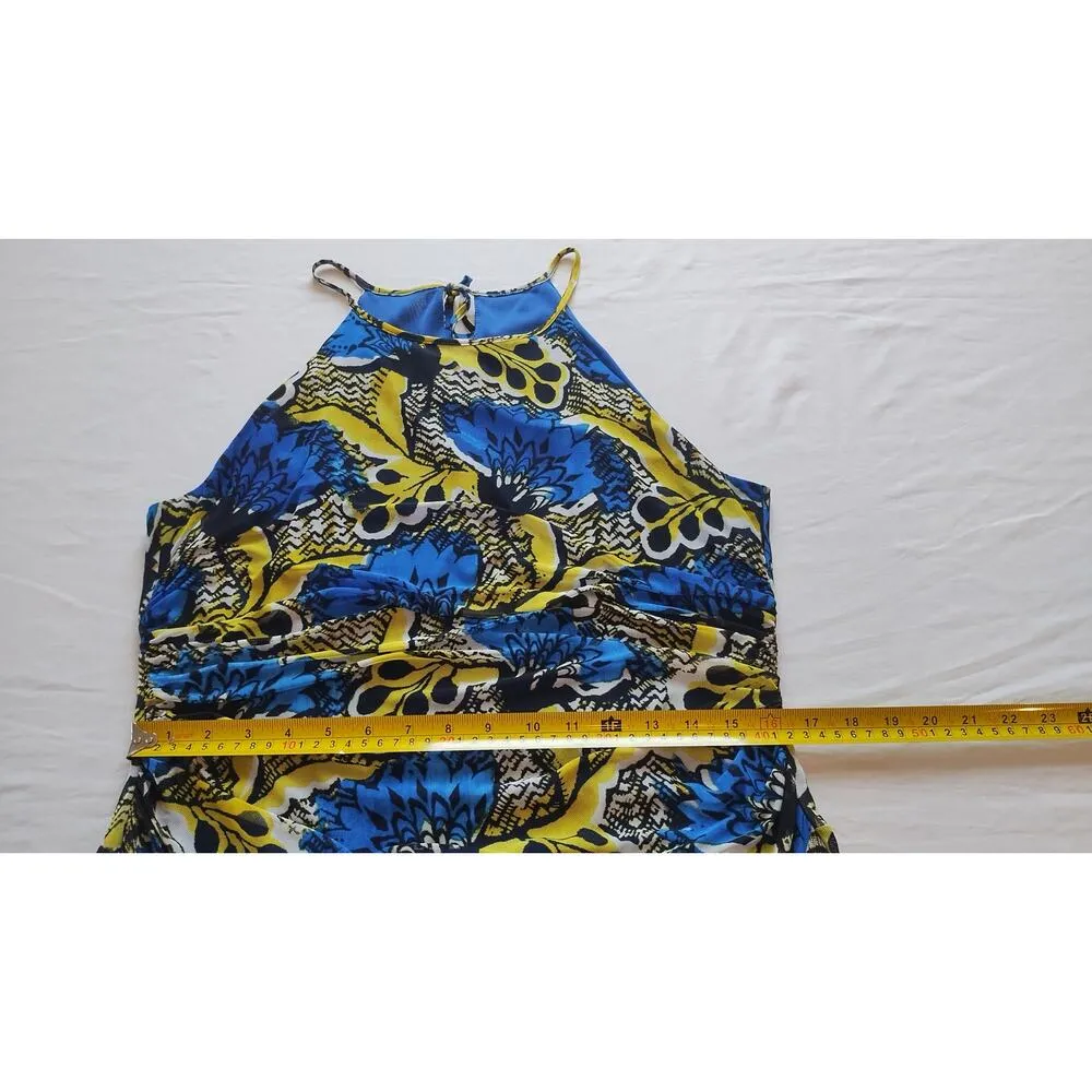 Nine West Blue Bright Surf/Sunflower Abstract Halter Stretch Maxi Dress Sz14-$98 - Image 7
