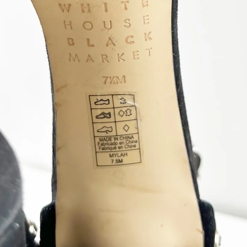 White House Black Market Mylah Pearl Rhinestone Block Heel Sandals Black 7.5 - Image 3