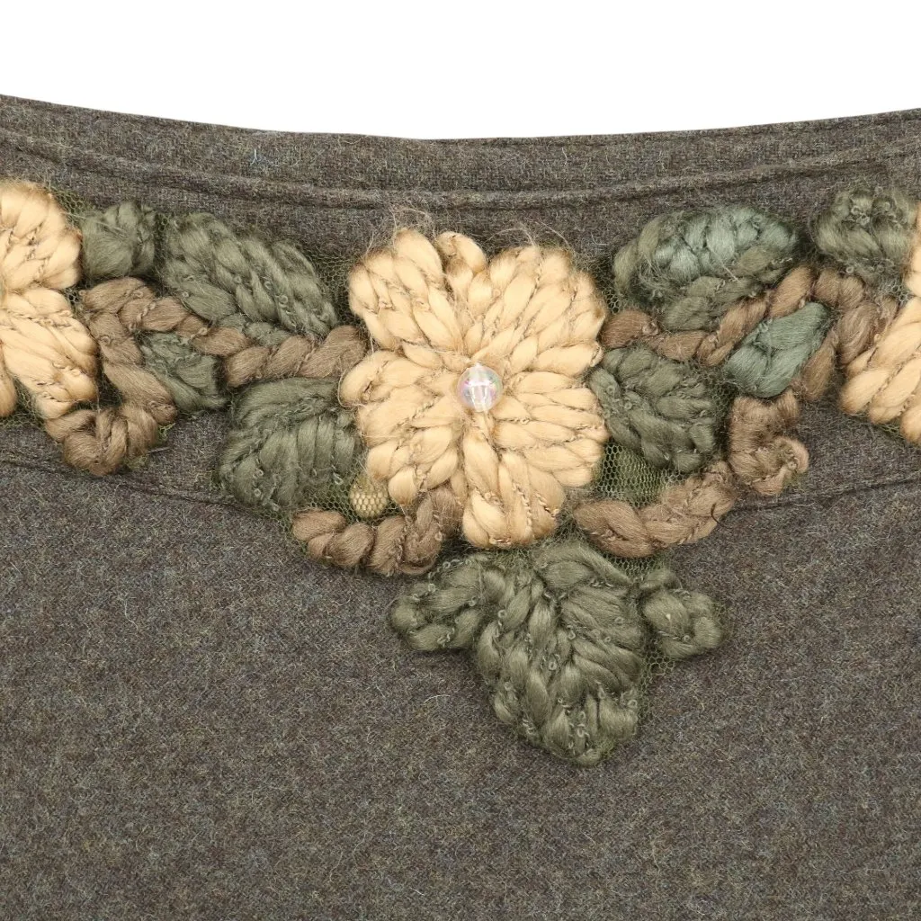 Hazel Asymmetrical Hem Embroidered Floral Waist Lined Boiled Wool Green Skirt M Size M - Image 2