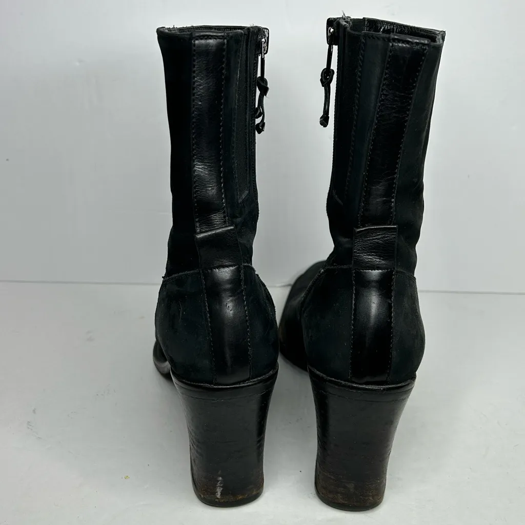 Y2K Black Suede Mid-Calf Boots Chunky Block Heel Square Toe 2000s Grunge - Image 9
