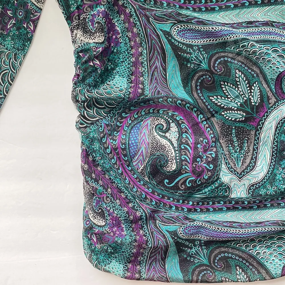 Vintage Y2K International Concepts layered nylon paisley ruched top, size XL - Image 5