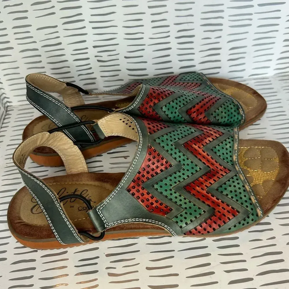 Elite‎ by Corkys Honduras Style Leather Sandals Chevron Design size 9 Red - Image 3