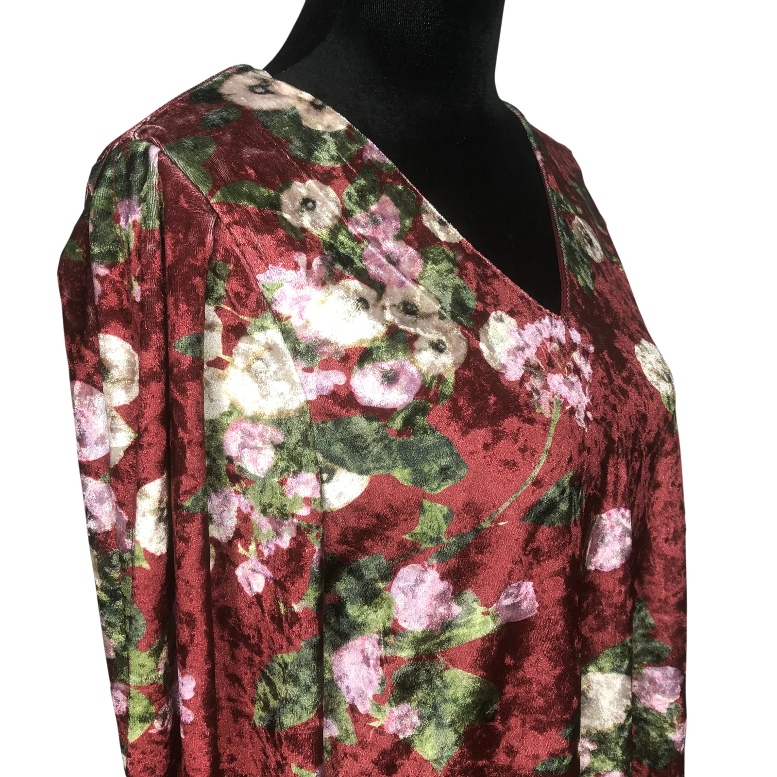 Loveriche Wine Mix Floral Velvet Dress - Size Medium - Image 6