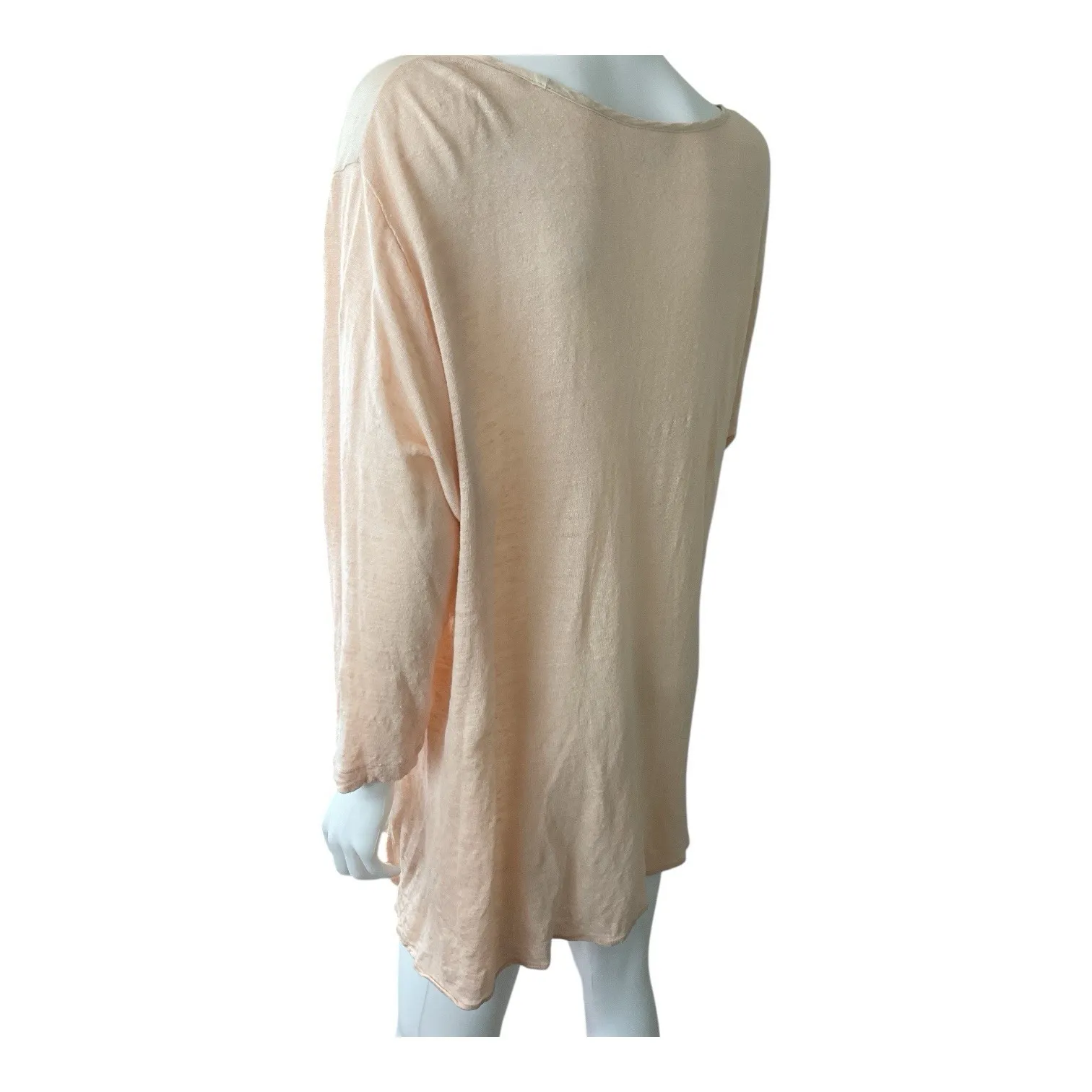 J Jill Love Linen Tunic Top Peach V Neck Pintuck Pleated Long Sleeve Size 2X - Image 4