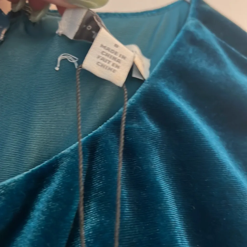 ML MONIQUE LHUILLIER metalic turquoise, blue long sleeve dress - Image 10