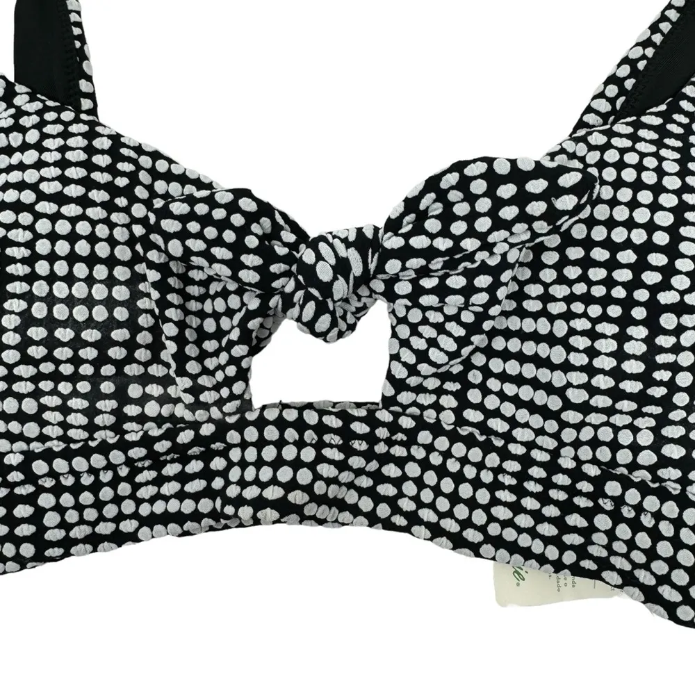 Size M Bikini Top Jacquard Tie Banded Wide Strap Scoop Polka Dot NEW - Image 2
