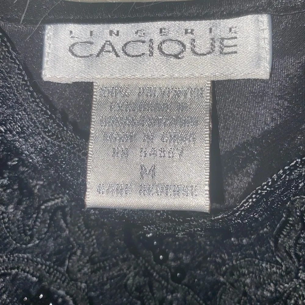 Cacique Chemise Size M Vintage Lace Floral Ruffle Spaghetti Strap Slip Dress - Image 5