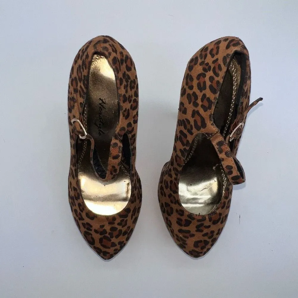 Herstyle Jaslene Leopard Platform Mary‎ Jane Stiletto Shoes Brown Size 7 - Image 6