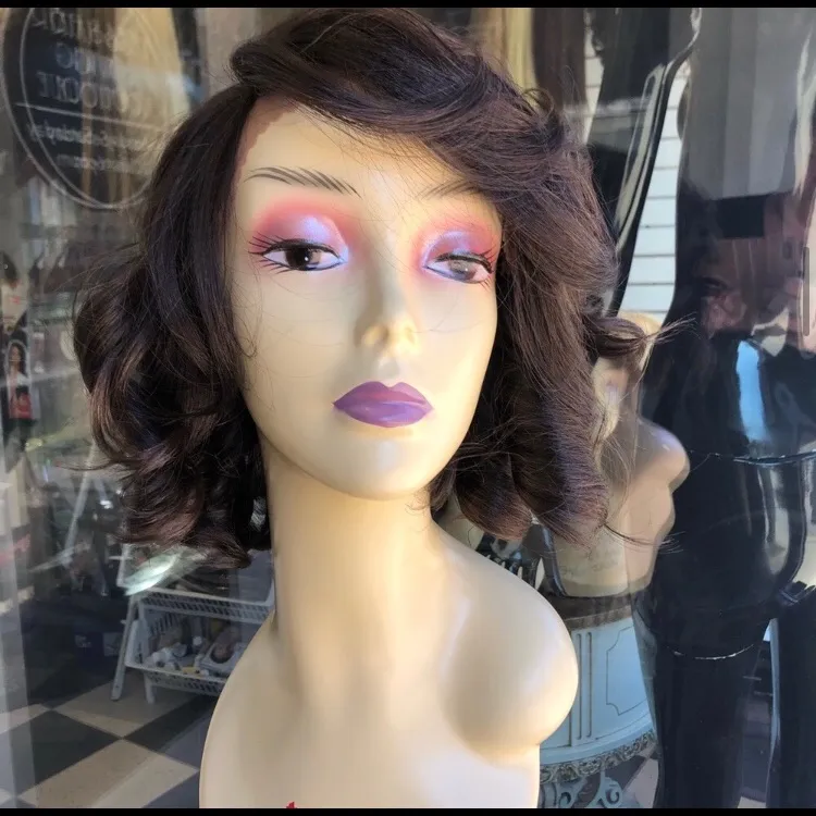 Brown asymmetrical bob short Curly waves Wig 2020 - Image 8