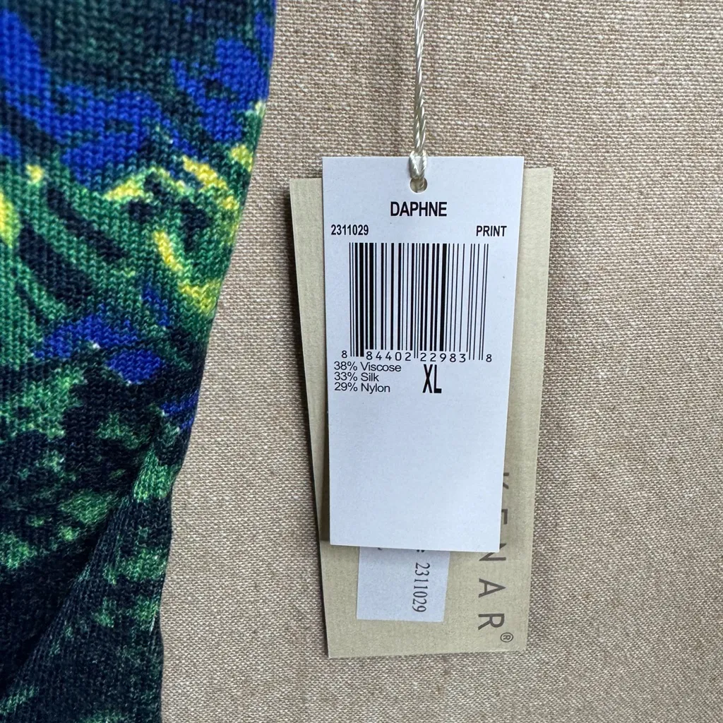 KENAR Blue Green Silk Blend Daphne Knit Top Sz XL Multicolor Print Short Sleeve - Image 7