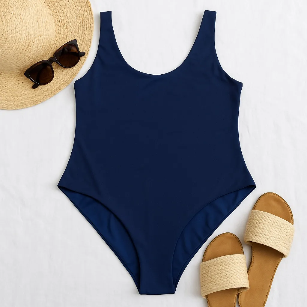 Kittenish Navy Blue Scoop Neck One Piece Swimsuit Large Minimalist Capsule EUC - Image 2