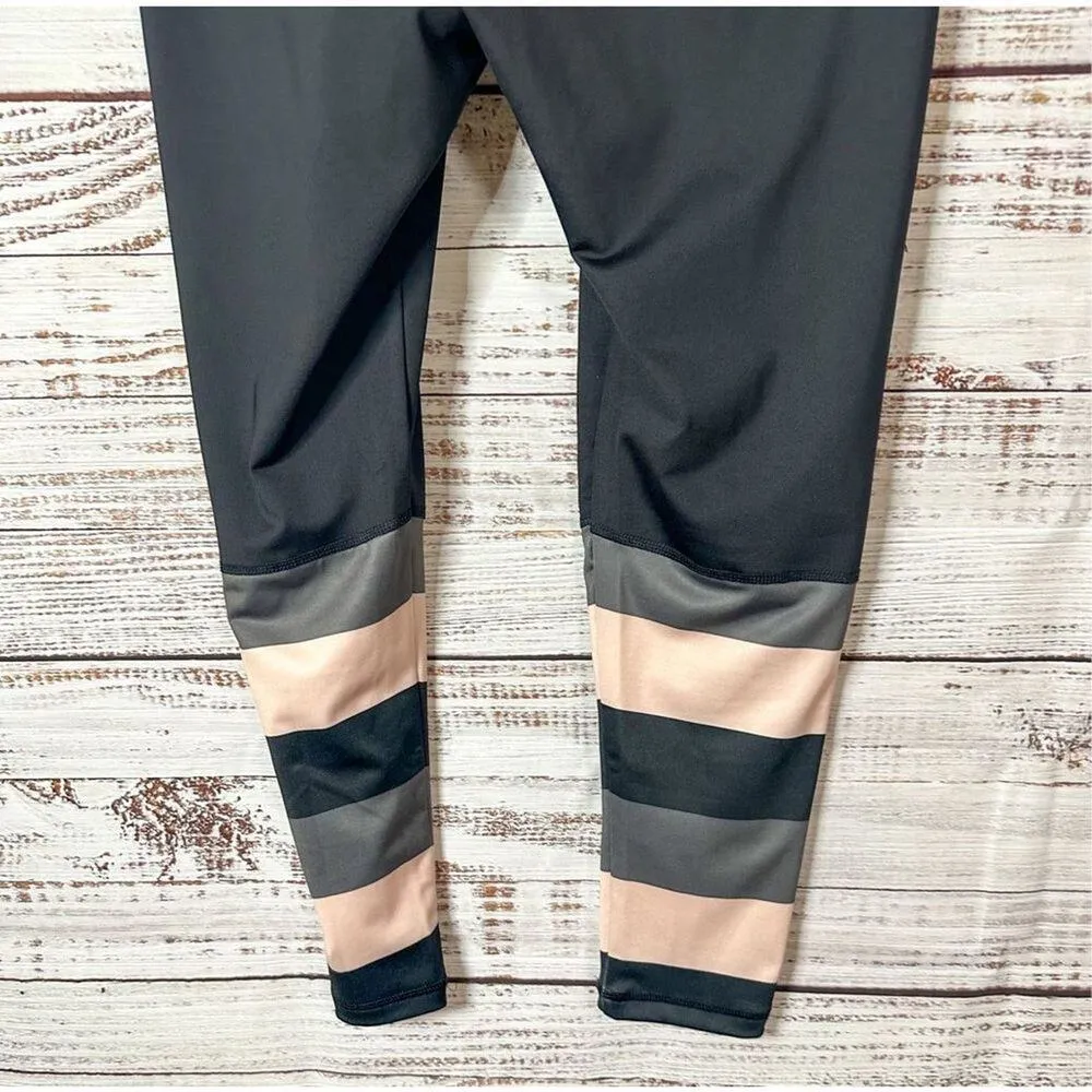 Crivit Women's Striped Athletic Yoga Leggings Black Pink & Gray Large 12/14 - Image 7