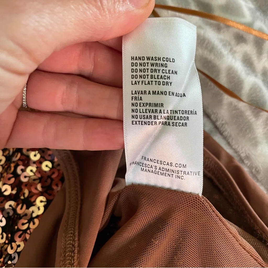 Francesca's Collections Sequin Bodysuit size Small‎ Cognac Brown Glitter Thong S - Image 8