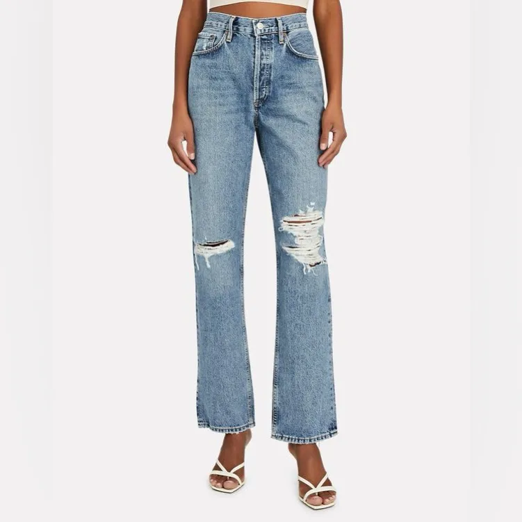 AGOLDE Lana Distressed Straight Jeans, Backdrop, 24” - Image 2