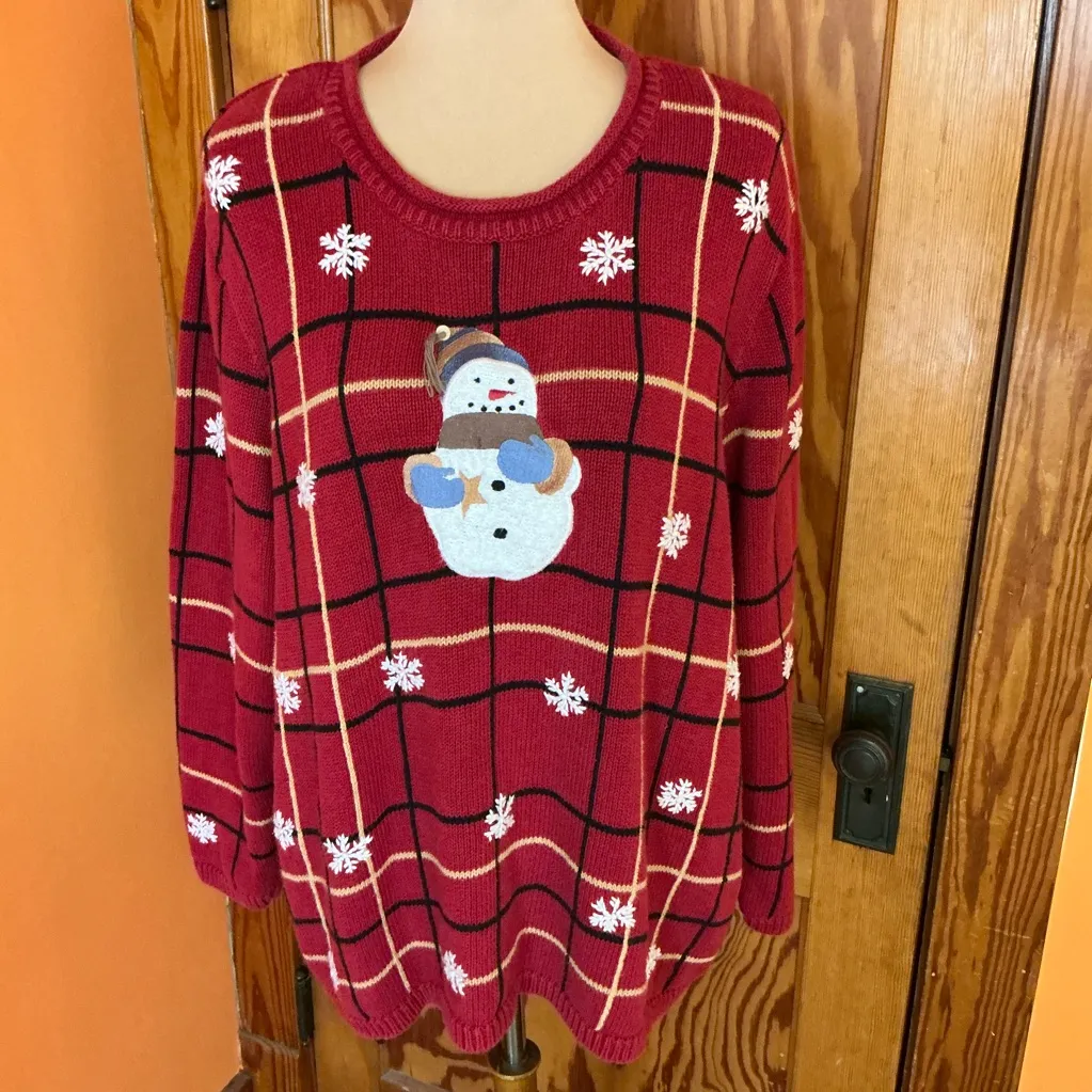 Vtg Y2K Hand embroidered snowman holiday sweater Red Size 2X - Image 5