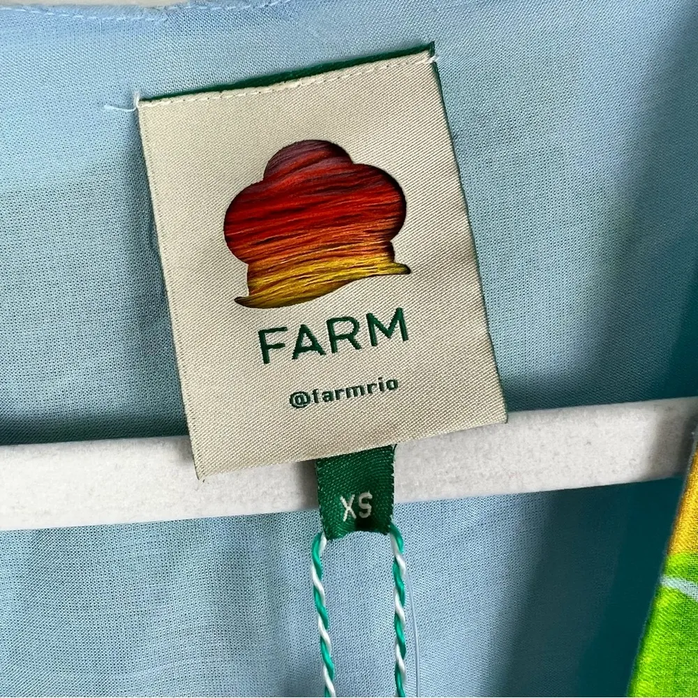 Farm Rio Fresh Bananas Butterfly Sleeve Maxi Dress Light Blue Green Size XS NWT - Image 3