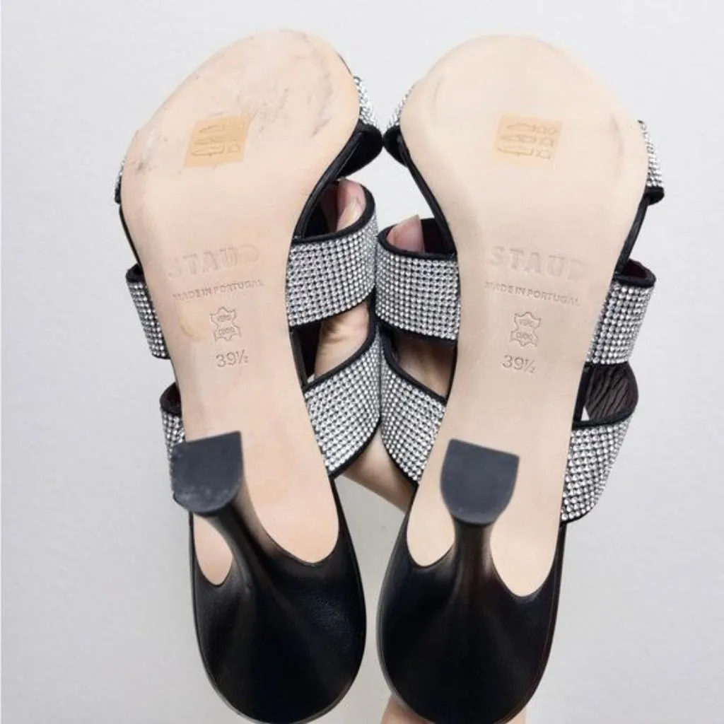 NEW Staud Sonny Rhinestone Sandal Heels 39.5 Black 9.5 Crystal Leather - Image 8