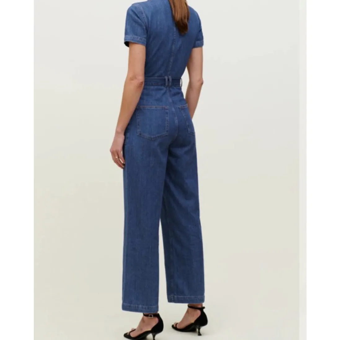 Reformation Cassidy Denim Belted Wide Leg Jumpsuit Organic Women's Size 12 - Image 2