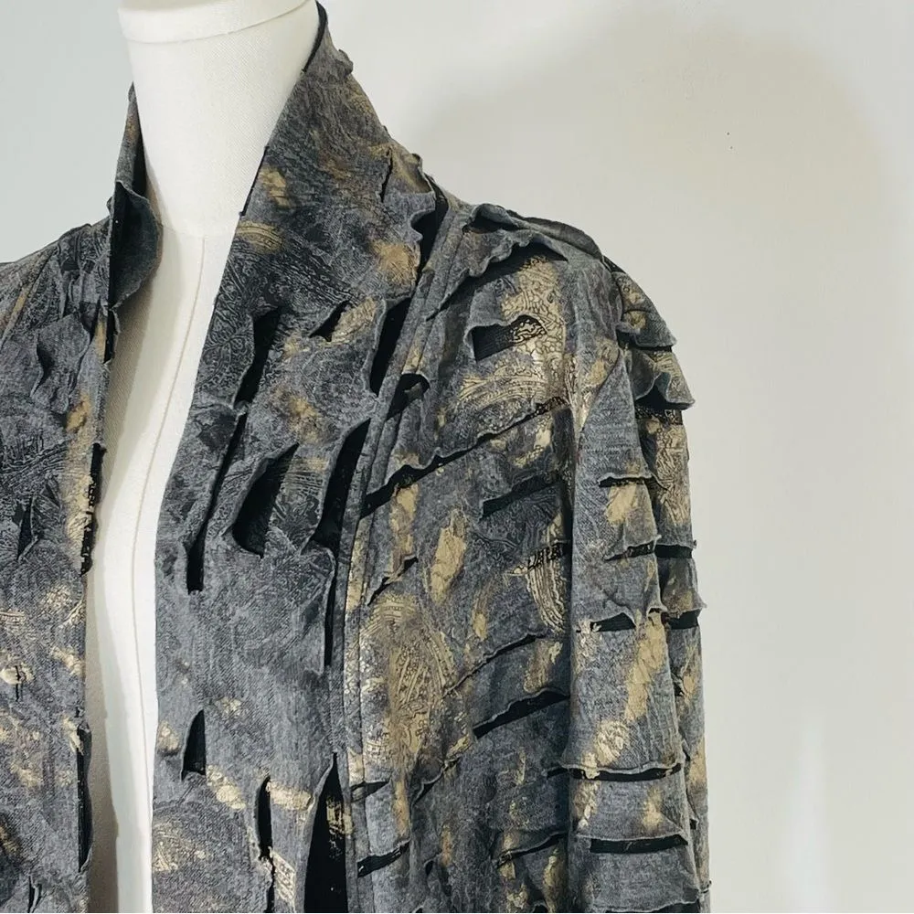 Frank Lyman Vintage Black & Gold Shredded w Elastic Open Cardigan/Jacket Size 8 - Image 5