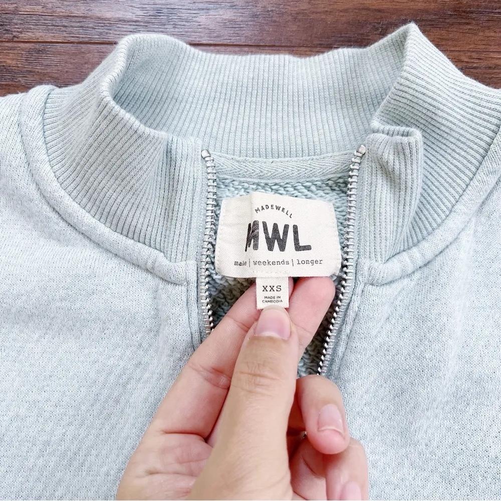 Madewell • MWL Airyterry Half-Zip Tunic Sweatshirt pullover aqua mint green - Image 6