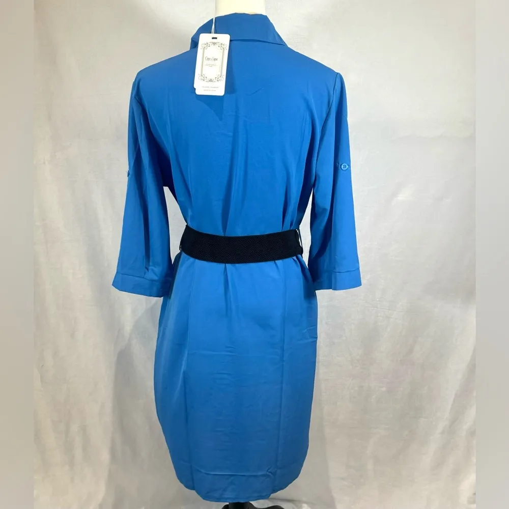 Coeur De Vague blue belted midi shirt dress with pockets size large NWT - Image 4